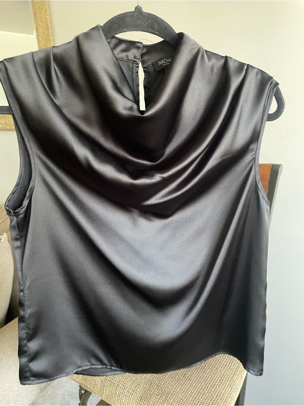 Rachel Zoe Black Satin Cowl Neck Sleeveless Top Size M